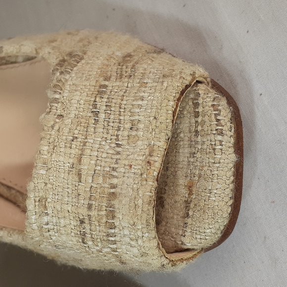 Prada cream and brown Tweed open toe wedge heels size 35.5 size 5.5 - Picture 3 of 9